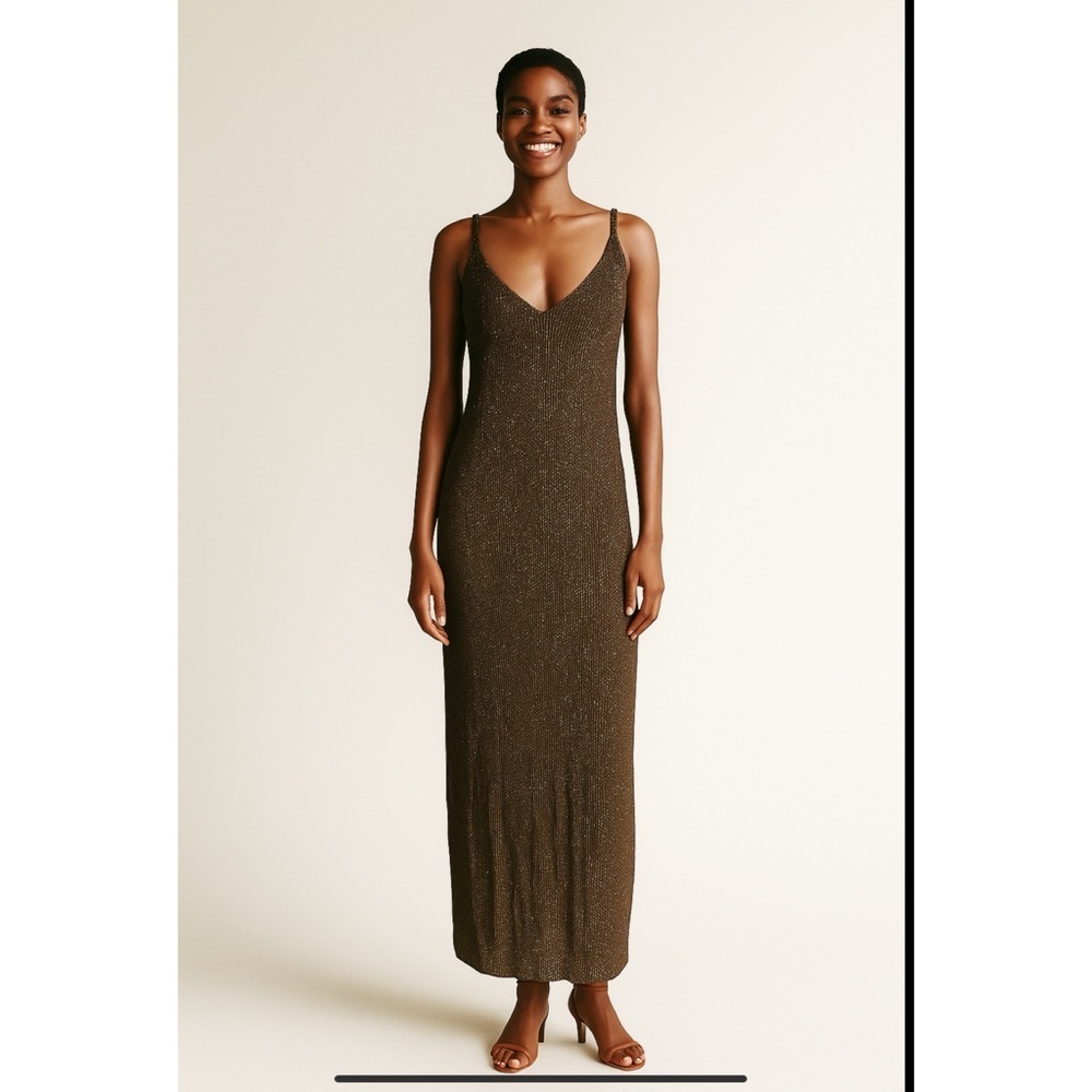 LONG MAXI GOWN BEADED FORMAL COCKTAIL PARTY SHIMMER VTG INSPIRED ELEGANT LUXE